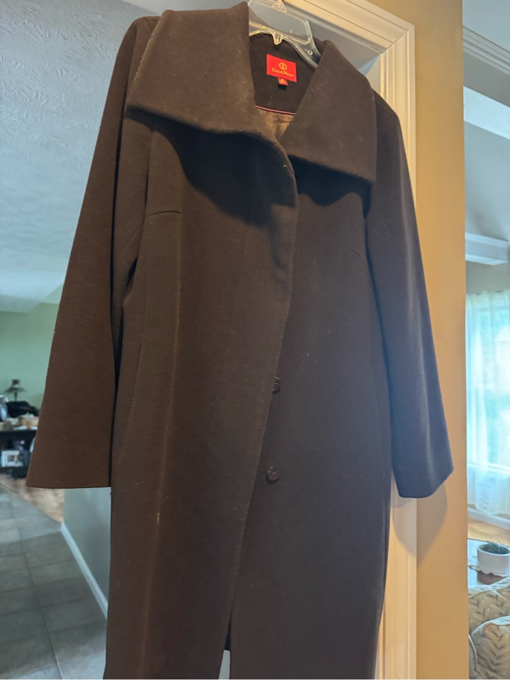 Cole Haan Dark expresso Brown Long Wool-Blend Coat